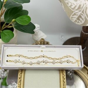 Eyecandy Los Angeles Luxe Collection – Set of 2 Gold-Tone Crystal Bracelets